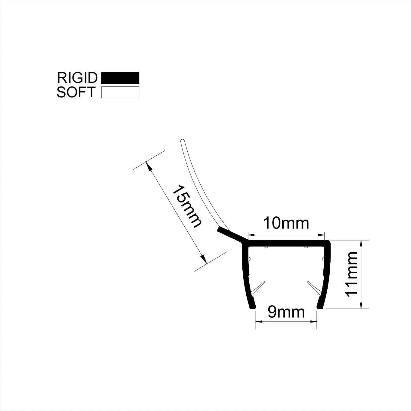 10mm Glass 135° Y-Shape Vertical Shower Door Seal – 3–18mm Gap 135A10S20