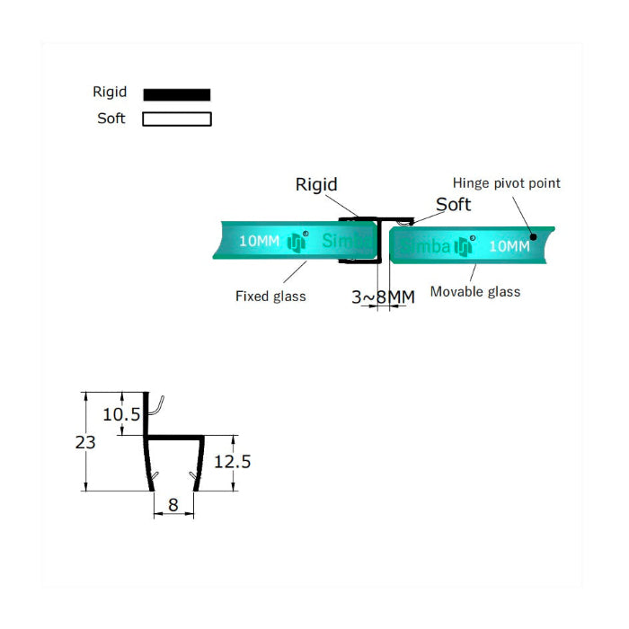 10mm Heavy-Glass Hybrid H-Seal (Out-Swing) HH10