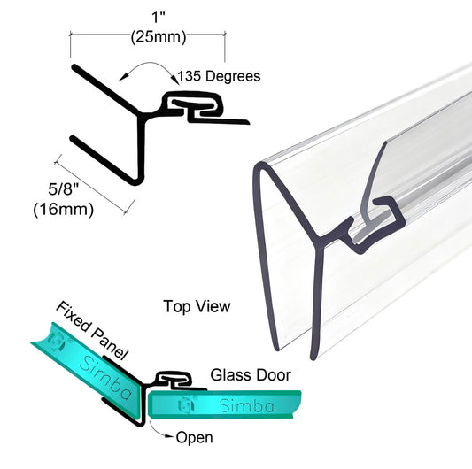 135° Shower Door Side Seal for Angled Glass Panels P045SJ