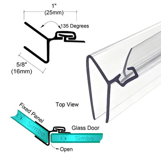 135° Shower Door Side Seal for Angled Glass Panels P045SJ
