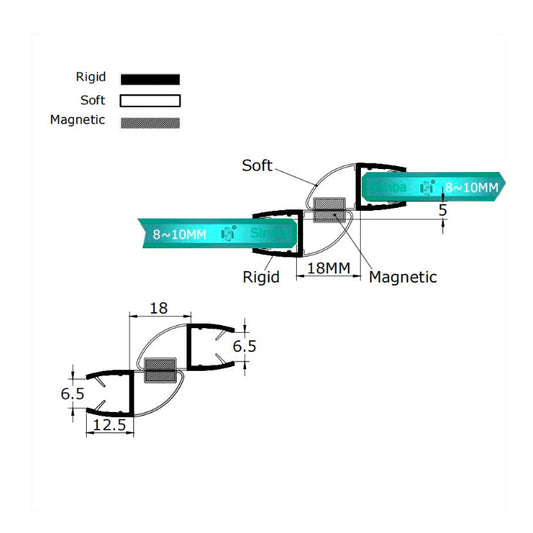 180 Degree Magnetic Shower Door Seal 8-10mm Glass MD810180