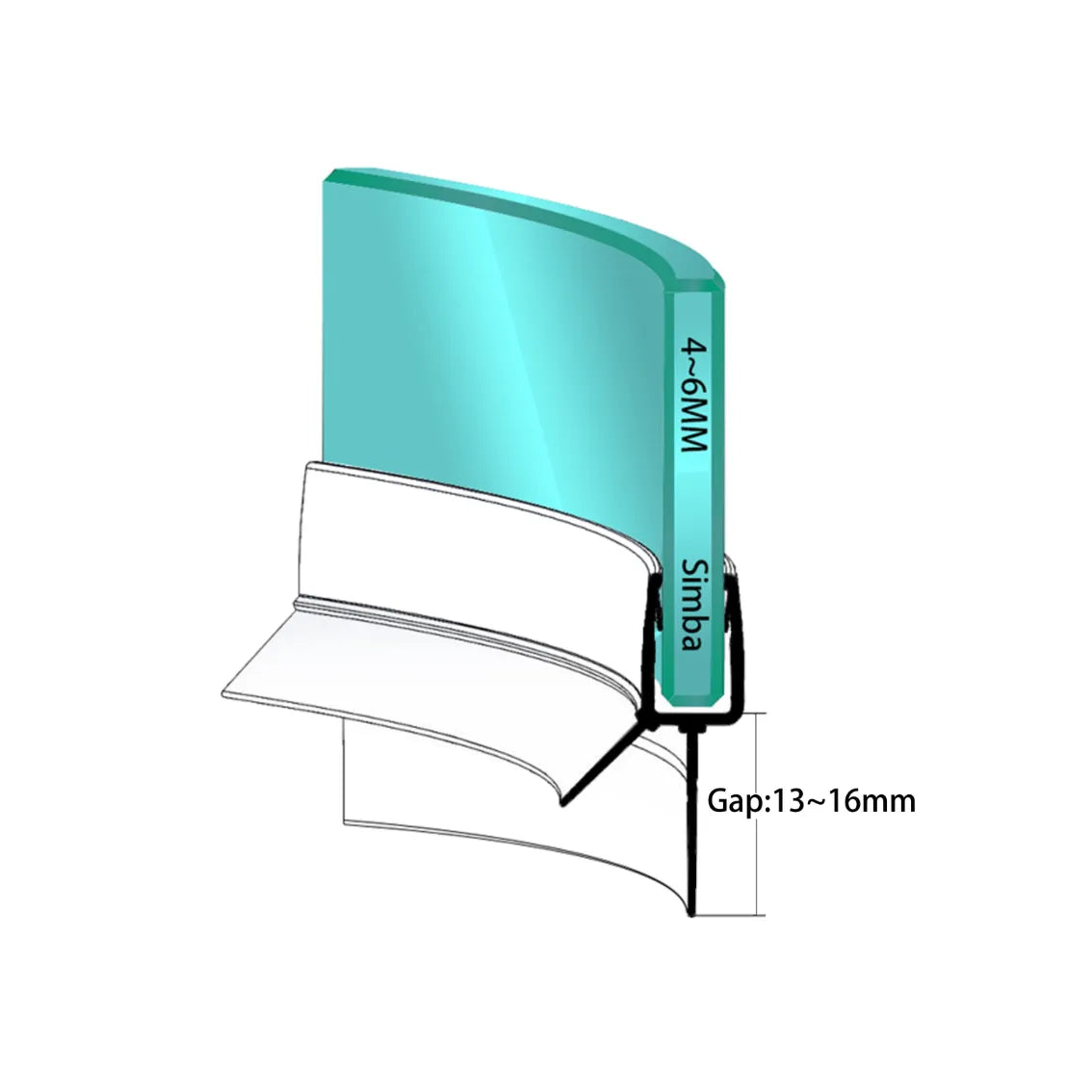 4-6mm Glass Curved Seal Gap 13-16mm V456S16CU