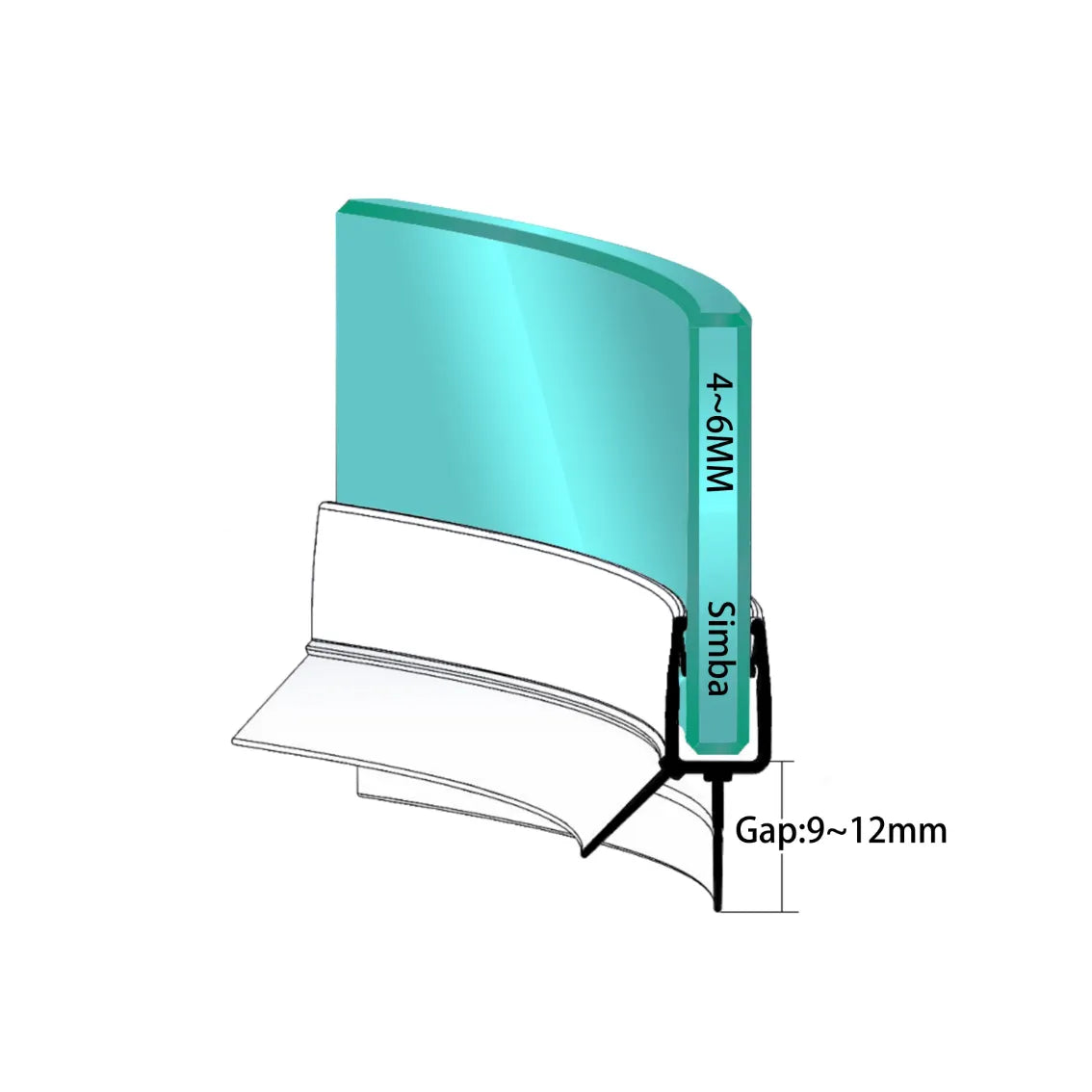 4-6mm Glass Curved Seal Gap 9-12mm V456S12CU