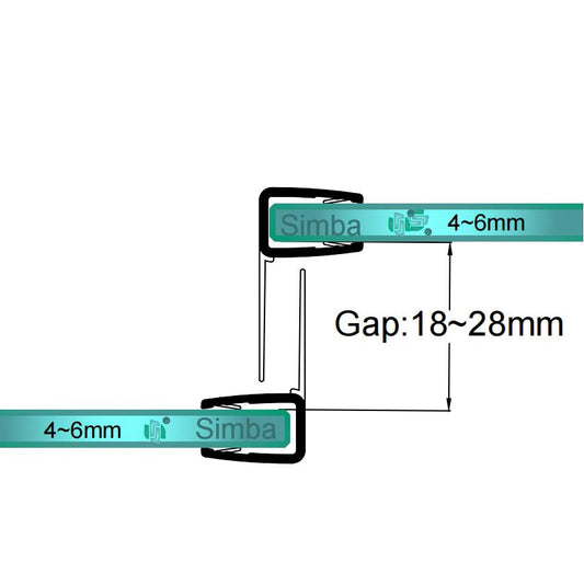 F Shape Shower Door Seal 4-6mm Glass Thickness Gap 18-28mm F456S15
