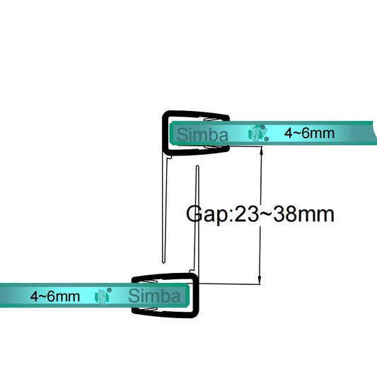 Sliding Shower Door Vertical Seal Strip 4-6mm Glass Gap 23-38mm F456S20