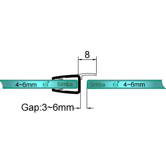 8mm fin shower door seal for 4–6mm glass with 3–6mm gap coverage