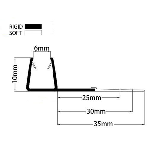 Extra Wide F-Shape Seal for 8mm-10mm Glass (35mm Fin) F810S2535