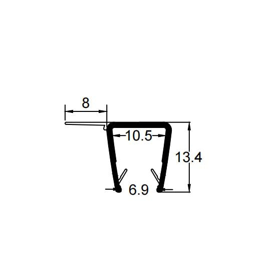 F Shape Vertical Shower Door Seal for 8-10mm Glass 8mm Fin F810S8