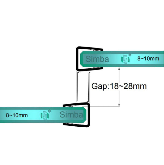 F810S15 F Shape shower door seal dimensions for 8-10mm glass and 18-28mm overlap gap