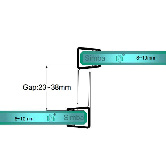 F Shape Shower Door Seal 20mm Mid-Range Fin For 8mm-10mm Glass F810S20