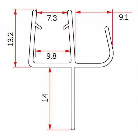 8mm glass shower door bottom seal with 14mm soft fin RY0494 dimensions