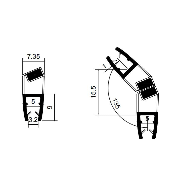 4-6mm Glass Magnetic Seal 17/20mm Gap 4BMX135