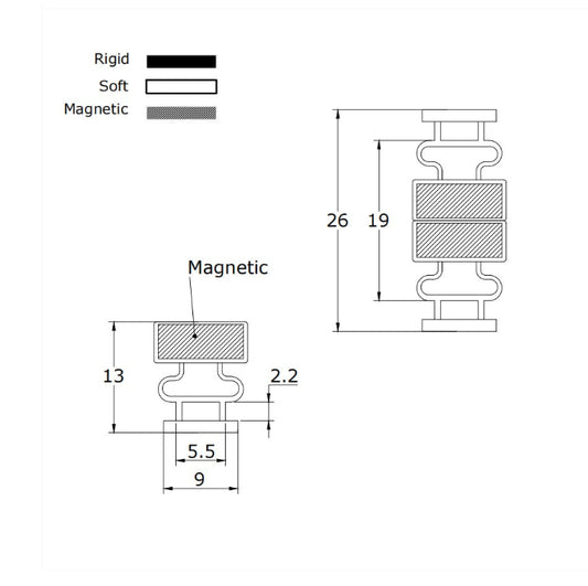 Ultra-Deep 9mm T-Slot Framed Shower Door Magnetic Strip (13mm Depth) MG003