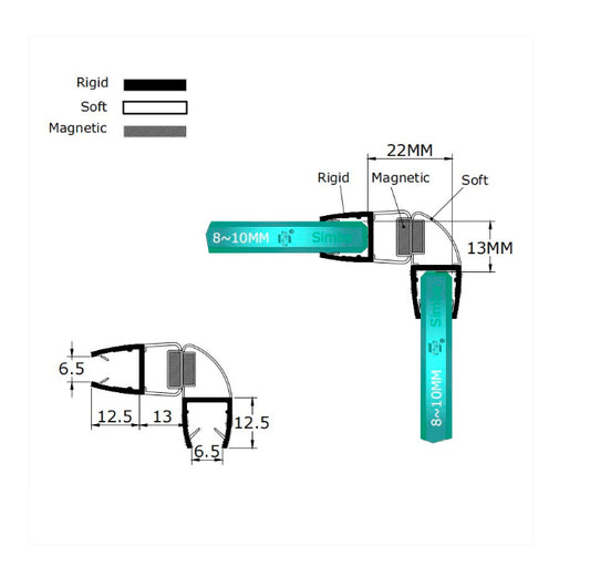 MD810090 shower seal profile dimensions for 90 degree glass closing