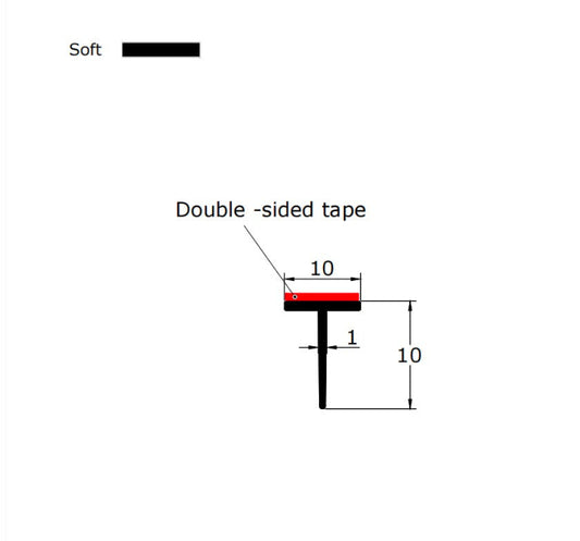 Technical dimension diagram for VH009 T-seal showing 10mm width and 10mm fin length