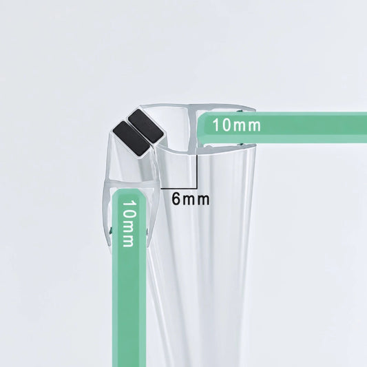 M10A2M 90 degree magnetic shower door seal for 10mm glass with 6mm closing gap