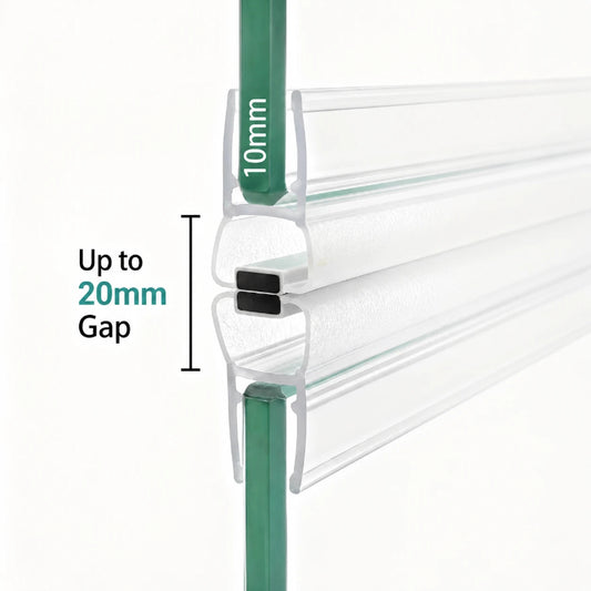 M10B2M 180-degree sliding magnetic shower door seal for 10mm glass and gaps up to 20mm