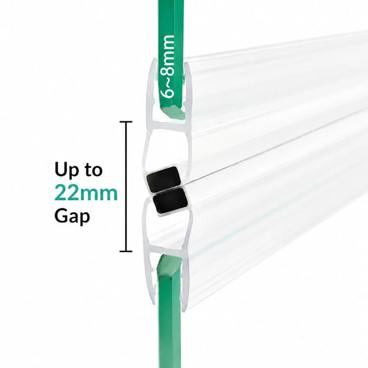 M68C2M 180-degree sliding magnetic shower door seal for 6–8mm glass and gaps up to 22mm