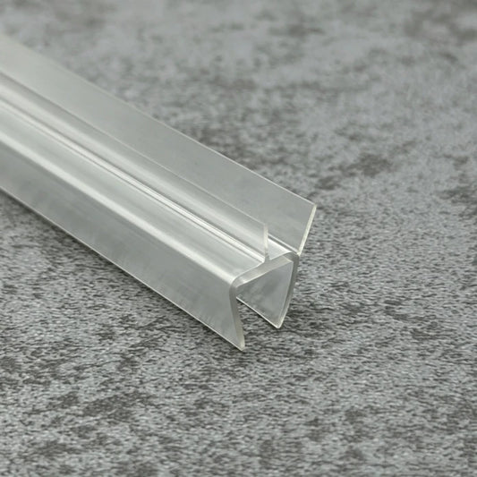 Close-up of the clear PVC RY0483 low-clearance shower door bottom seal for small gaps