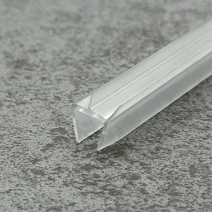 RY0483 glass shower door bottom seal with angled wet-side water guide for 6–8mm glass
