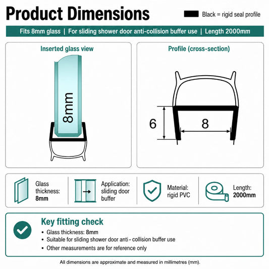 RY3537 vertical shower seal dimensions for 8mm glass with 2000mm length