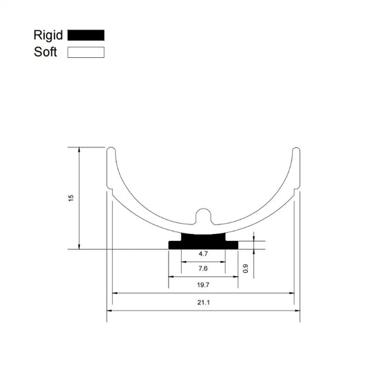 RY7746 framed shower door track seal dimensions showing 8mm retaining base and 11mm overall height
