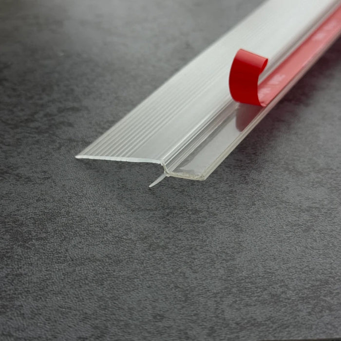 Detailed view of S312S1235 TPE shower seal fin, showing precise cutting guide lines for trimming the 35mm depth to fit smaller gaps.