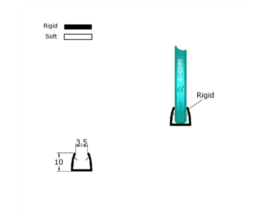 Technical dimensions diagram of UH456 U-channel glass guard, specifically designed to clamp tightly onto 4mm to 6mm thick shower screen panels without adhesive.