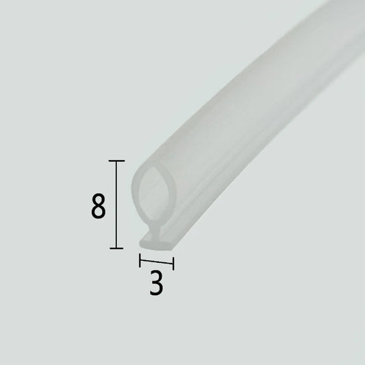 VD001 clear bubble track seal for framed shower doors with 3mm retaining base and 8mm profile height