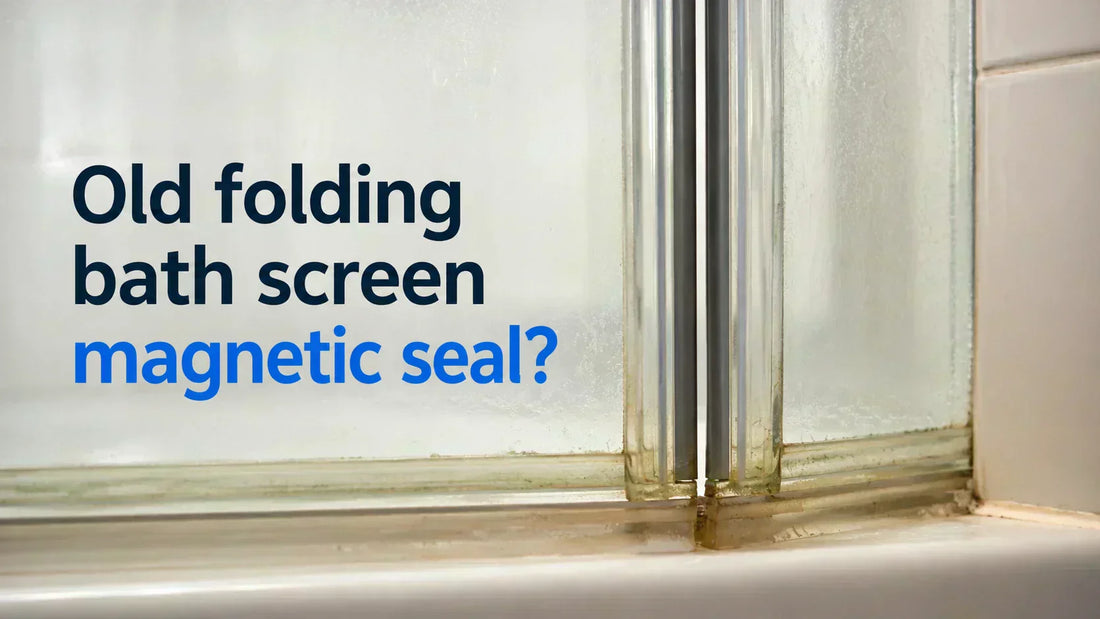 Old folding bath screen magnetic seal with side gap for replacement guide