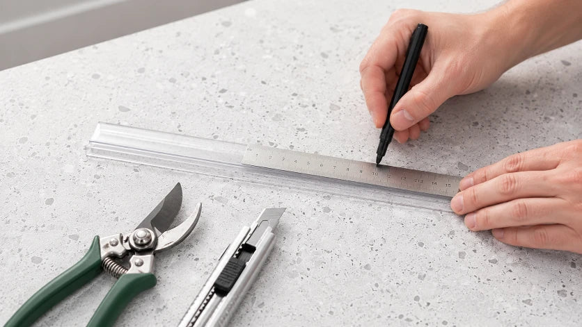 How to cut a shower door seal strip by measuring and marking the PVC profile