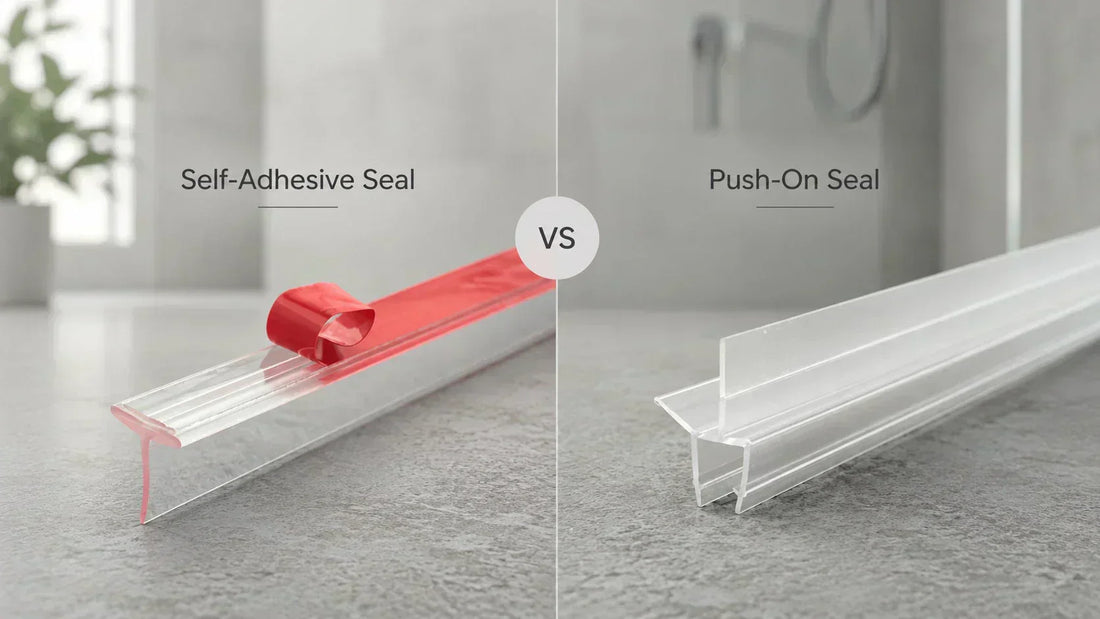 Self-adhesive vs push-on shower door seal comparison for shower screen seal replacement