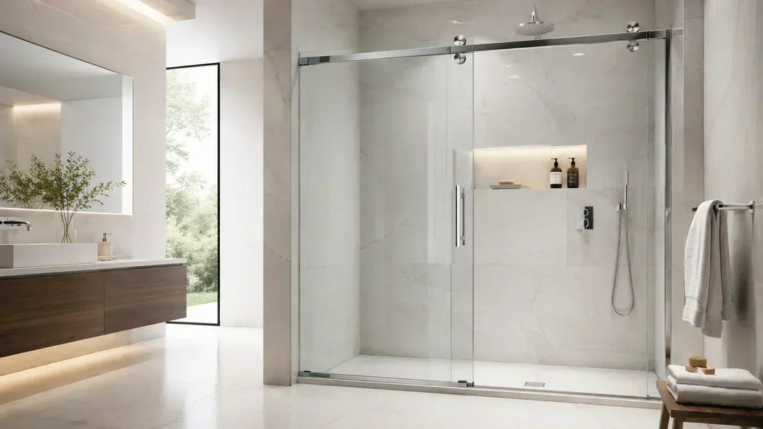 Modern sliding shower door with clear glass and sliding shower door seal strip