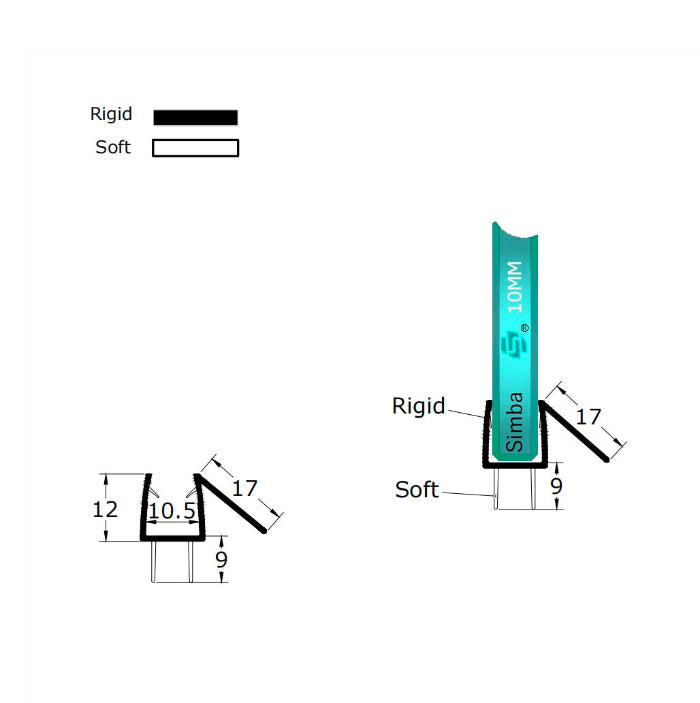 10mm Glass Double Fin Bottom Seal 7-9mm Gap VB10