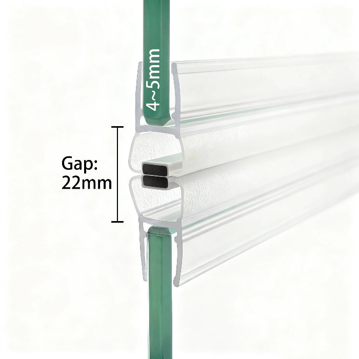 M45B2M sliding shower door magnetic seal pair for 4-5mm glass and 22mm gap