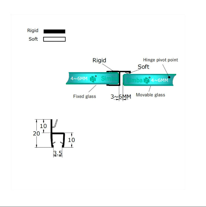 4-6mm Glass H-Seal for Outward-Opening Doors HH456