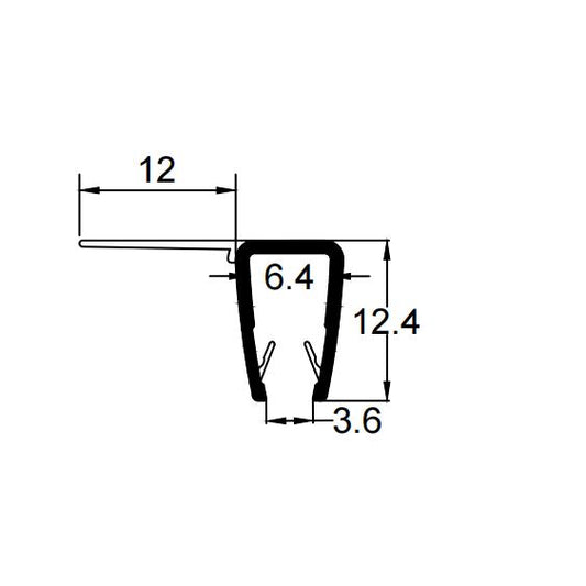 F Shape Shower Door Seal | 12mm Standard Fin | Fits 4mm, 5mm & 6mm Glass F456S12