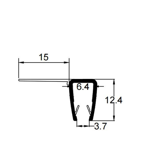 F Shape Shower Door Seal | 15mm 'Extended' Fin | Fits 4mm, 5mm & 6mm Glass F456S15