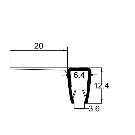 F Shape Shower Door Seal | 20mm Mid-Range Fin | Fits 4mm, 5mm & 6mm Glass F456S20