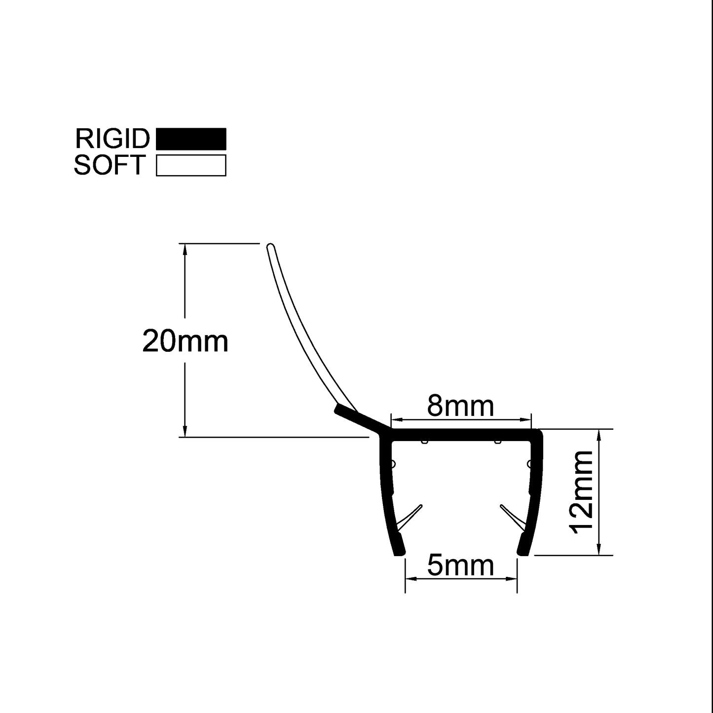 6-8mm 135 Degree Vertical Shower Seal Gap 3-17mm, 135A68S20
