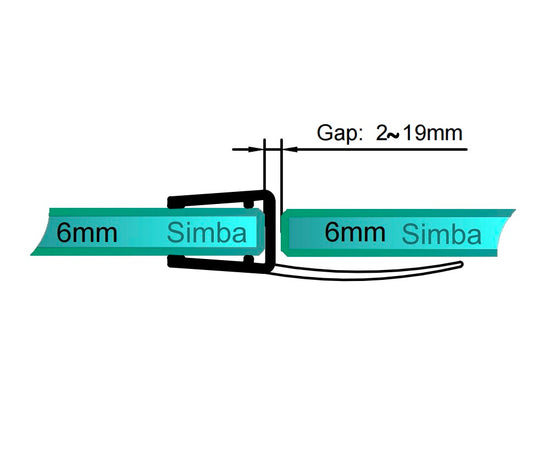 6mm H Shape Vertical Shower Door Seal Gap 2-19mm SIM-0013