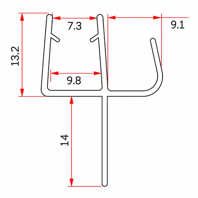 8mm glass shower door bottom seal with 14mm soft fin RY0494 dimensions