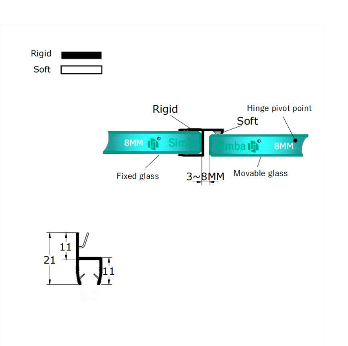 8mm Glass Premium H-Profile Vertical Seal HH08