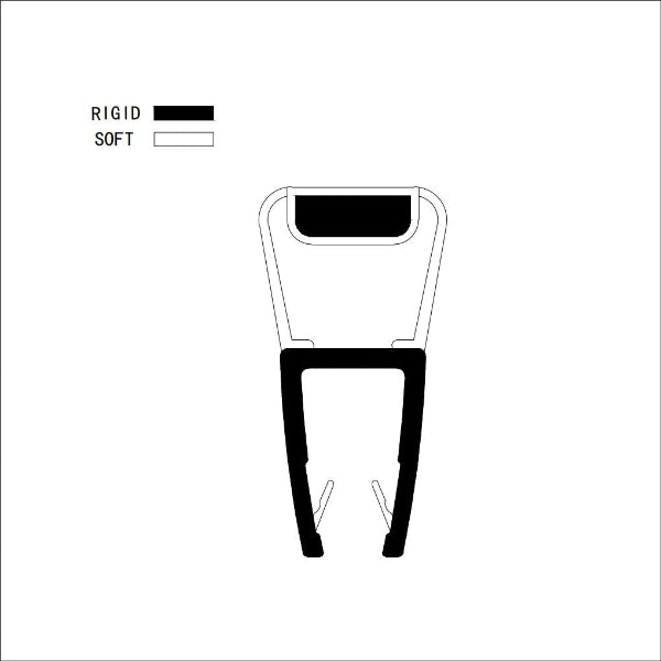 M45B2M shower door magnetic seal profile with rigid and soft PVC sections