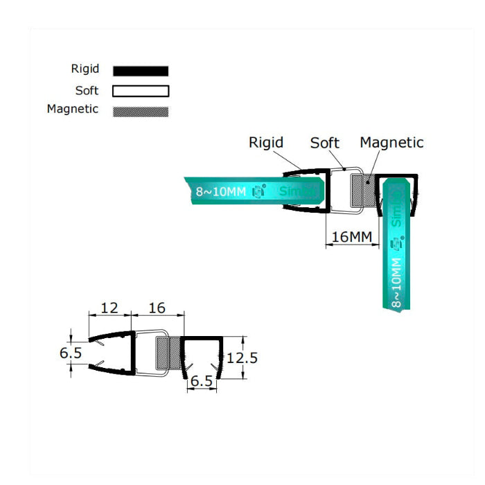 Magnetic Sliding Shower Door Seal 8-10mm ME81090