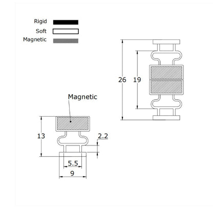 Ultra-Deep 9mm T-Slot Framed Shower Door Magnetic Strip (13mm Depth) MG003