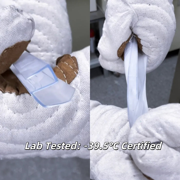 Performance test documentation for the S810DTL-N, displaying maintained flexibility after freezing and shape recovery following torsion, indicating suitability for varying temperature conditions in UK bathrooms.