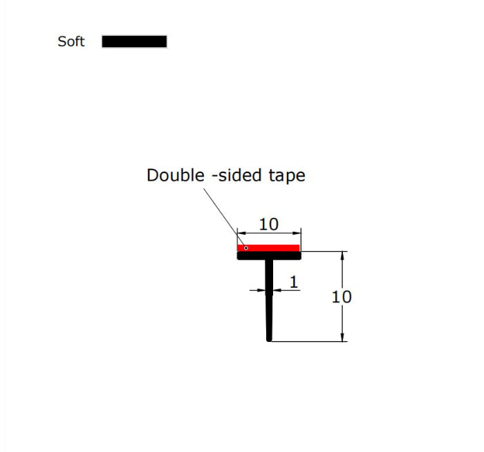 Technical dimension diagram for VH009 T-seal showing 10mm width and 10mm fin length