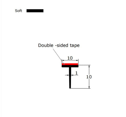 Technical dimension diagram for VH009 T-seal showing 10mm width and 10mm fin length