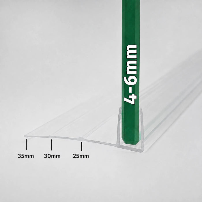 F456S2535 F shape shower seal for 4–6mm glass with trim-to-size 25mm, 30mm and 35mm fins